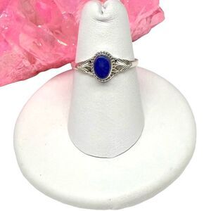 Lapis Lazuli Ring Size 6 Solid 925 Sterling Silver Dainty Etched Design